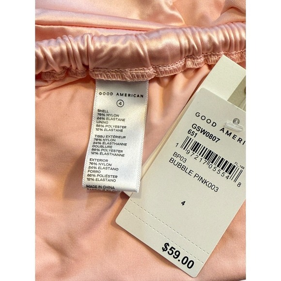 Good American Bubble Pink Satin Ruched Side Tie Bikini Bali Bottom Size 4 XL NEW - Picture 3 of 4